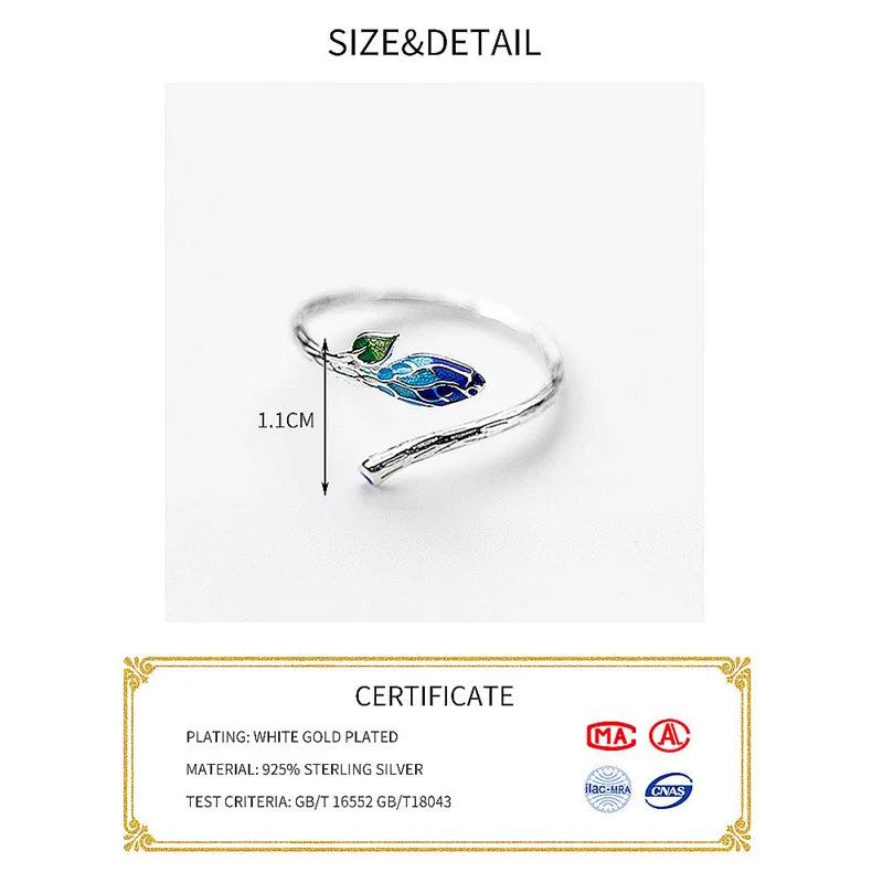 wholesale jewellery 925 sterling silver retro green leaves adjustable daily wear women