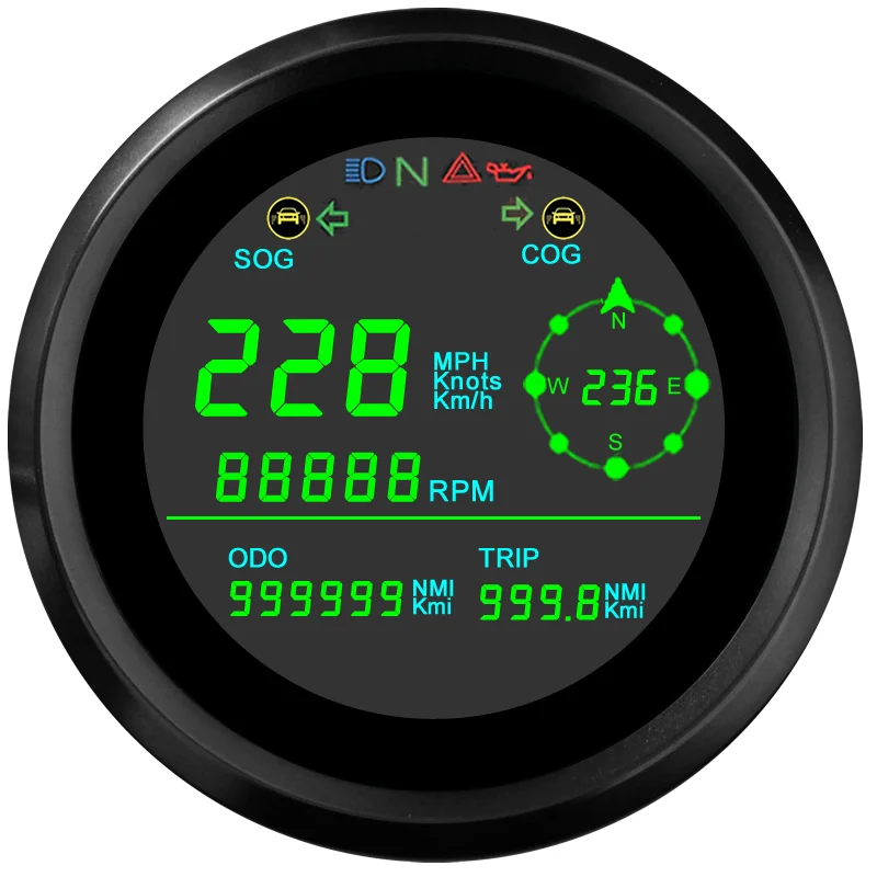 MPH and KPM GPS Speedometer with Stainless Steel Bezel Total Mileage Adjustable