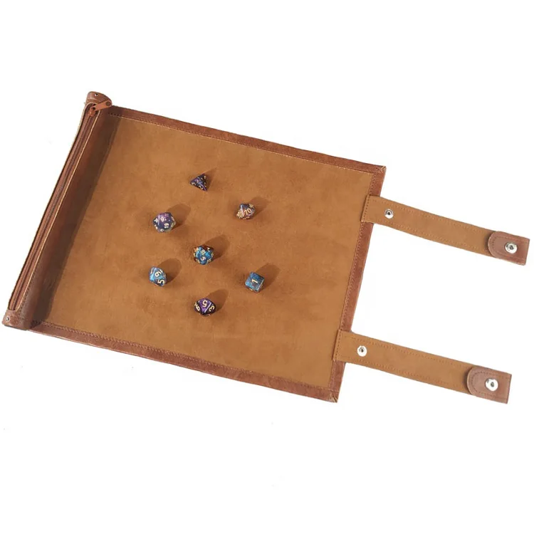 NEW design luxury Dungeons and Dragons DND RPG scroll dice rolling tray leather dice set with zipper holder