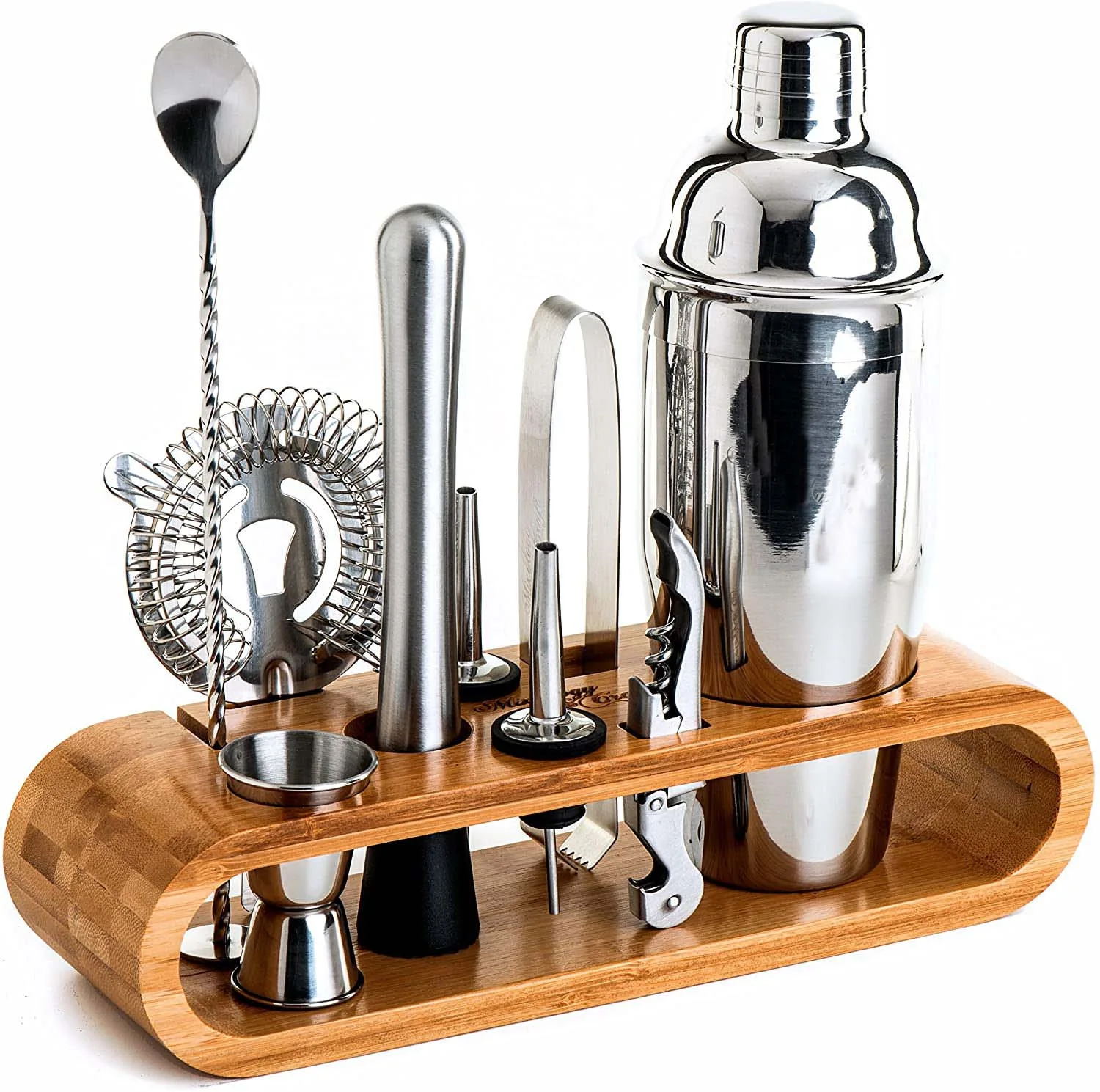 Barware set tools shaker Bartender kit Bar shaker  shakers set with bamboo stand