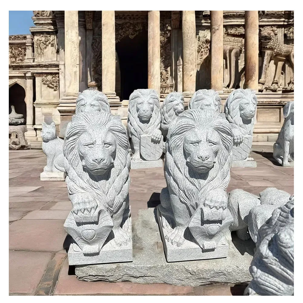 Customized Trade Natural Outdoor Animal Statue Traditional Eastern Style Granite Lion Sculpture for Garden and Park Decoration