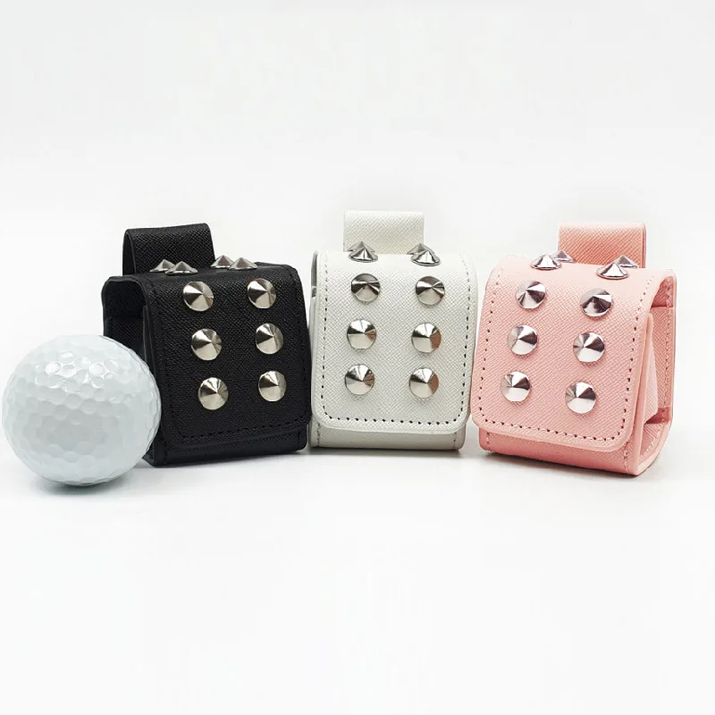 Promotional rivet one ball golf ball pouches customized strong magnet golf PU synthetic leather balls bags