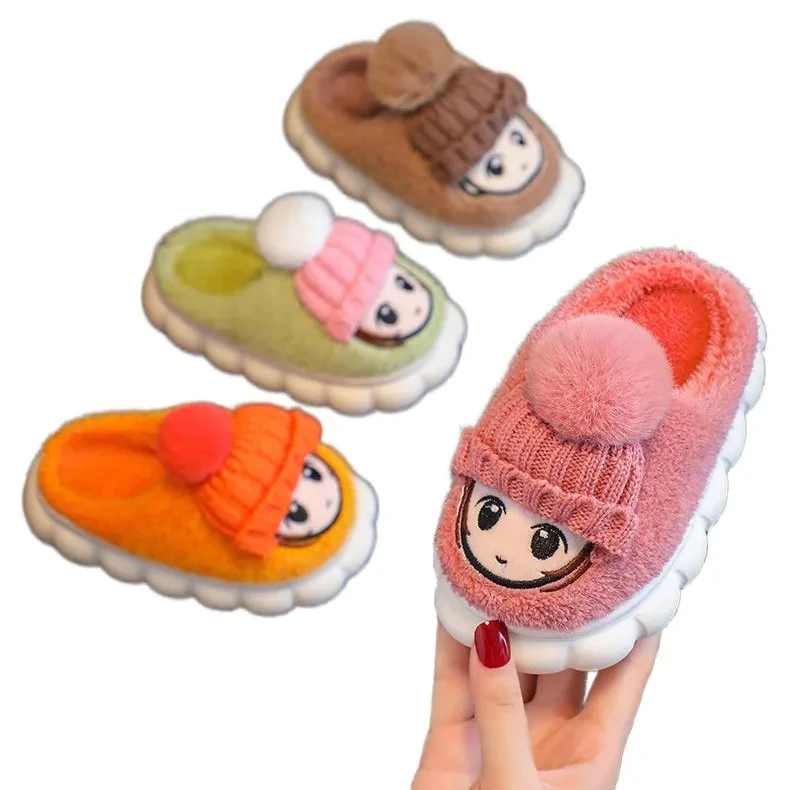 Professional manufacturer wholesale 3d character child winter plush fuzzy home slippers