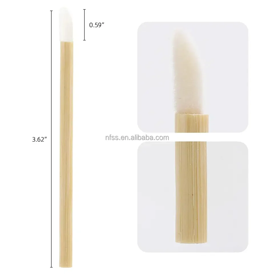 Eco Friendly Disposable Bamboo Stem Handle Flocked Head Lip Stick Gloss Make Up Brush Lip Brush