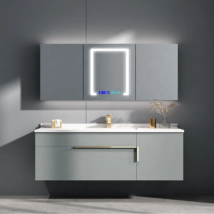 Smart light luxury bathroom cabinet combination rock board wash basin modern simple toilet toilet gargle table solid wood custom