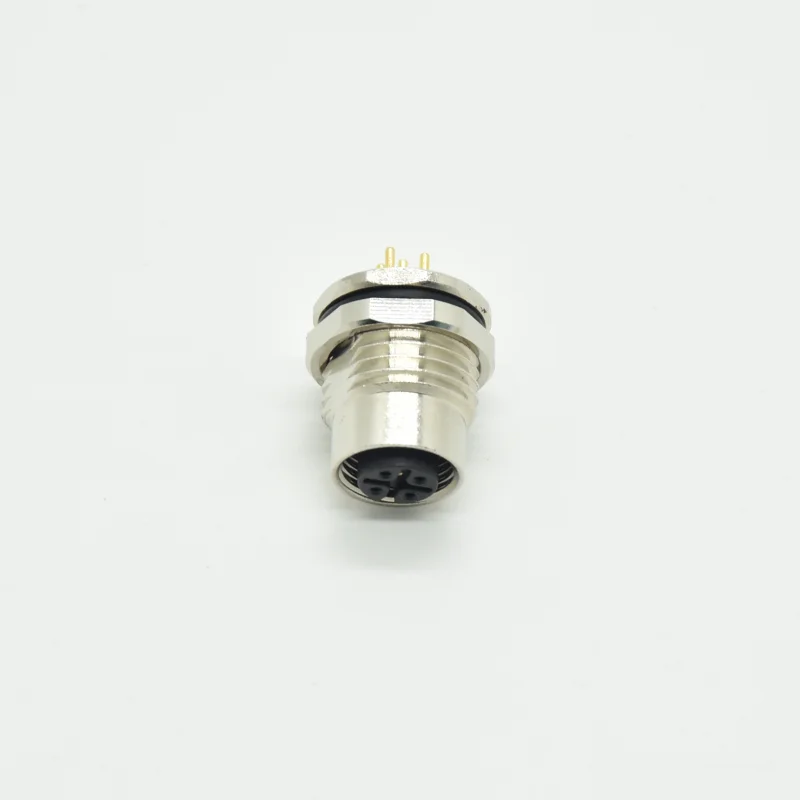 M12 A coding 5 pin front fastened connector M16x1.5 female PCB panel mount IP67 waterproof M12 connector