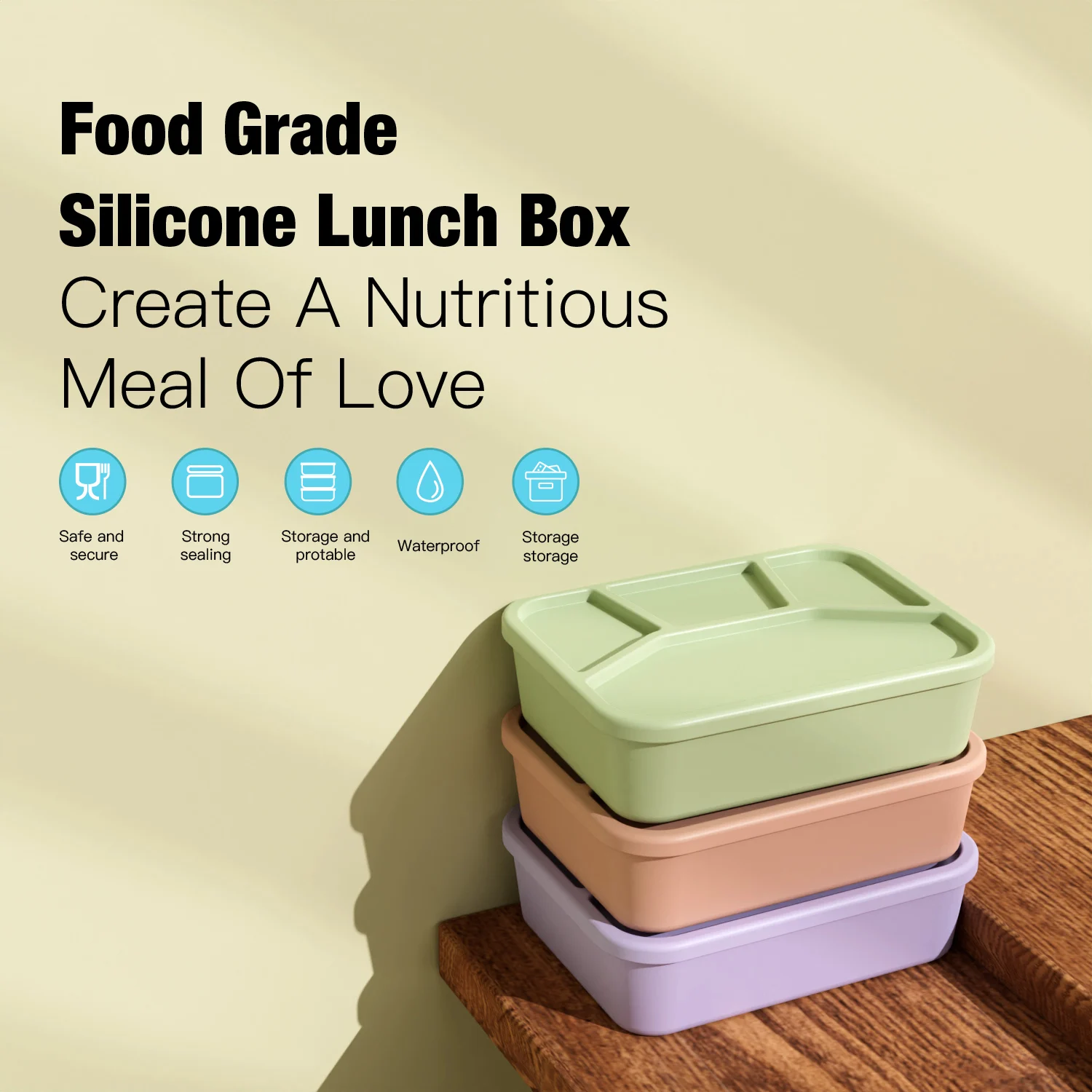 Custom Logo Eco Friendly Microwave Heating Lunchbox Kids School Student Silicone Bento Lunch Box With Lids