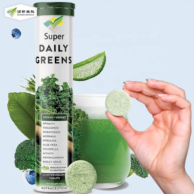 Super Green Food Supplement Daily Fruit and Vegetable Multivitamin Effervescent Tablets