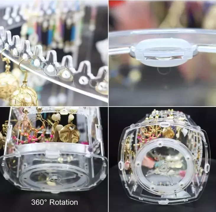 Spinning Acrylic Jewelry Display Rack Rotating Necklace Holder