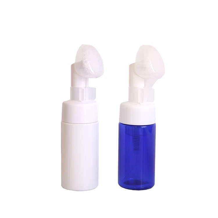 Wholesales 100ml 150ml 200ml plastic foam spray bottle facial cleanser silicone brush cap face wash bottle foam spray bottle