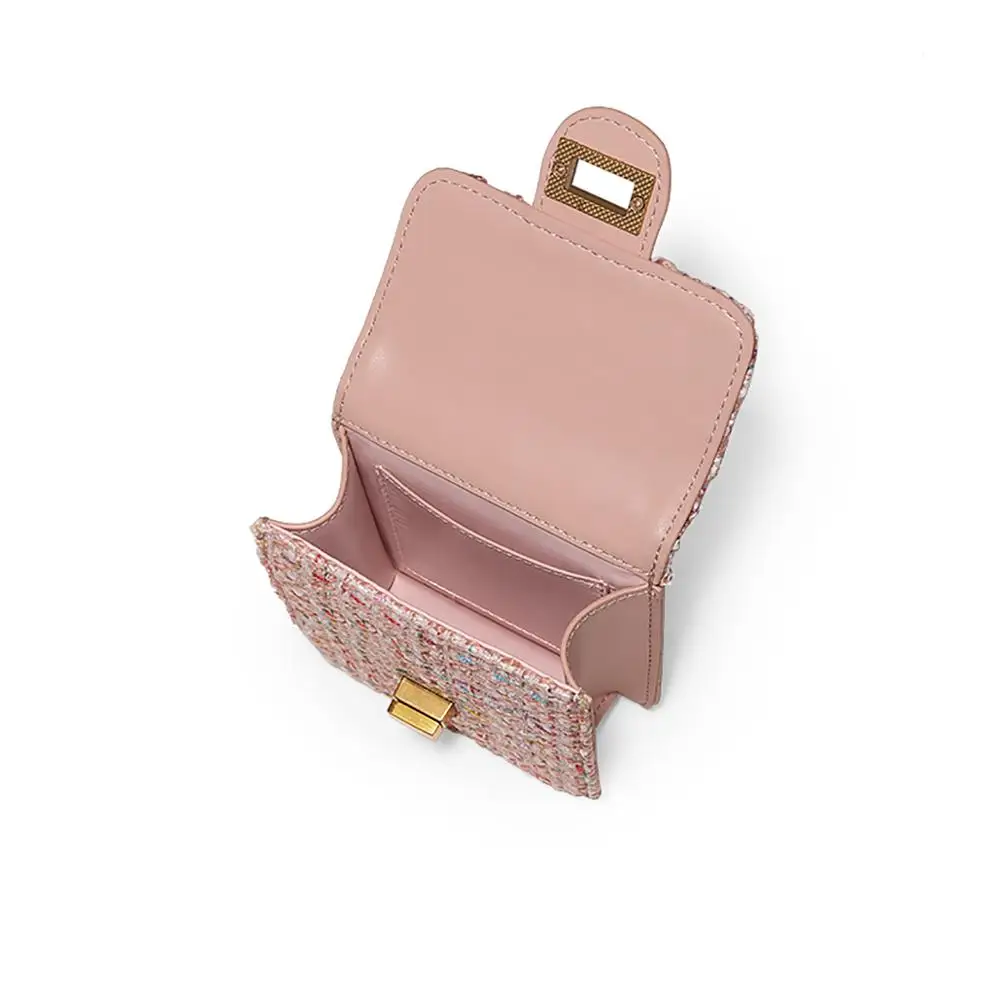 Wholesale Custom High Quality Fabric Mini Phone Bag Handmade Small Leather Metal Hardware Handbag PU Lady Purse Party Pearl