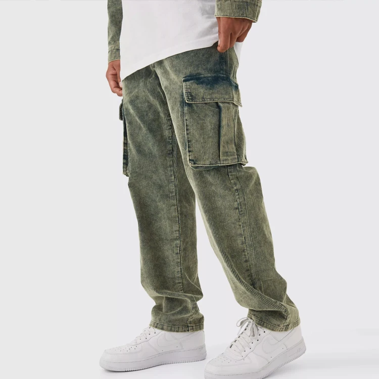 Men wide leg corduroy cargo pants anti-pilling custom logo mens corduroy pants multi-pockets