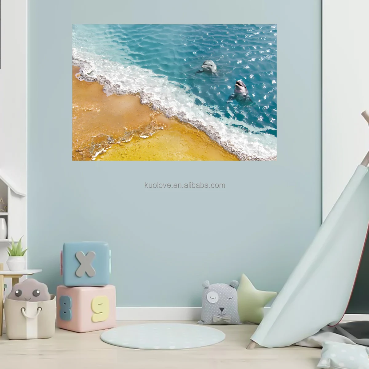Beach dolphin landscape Painting Wall stickers Bedroom Living room Studio decoration Self-adhesive PVC stickers