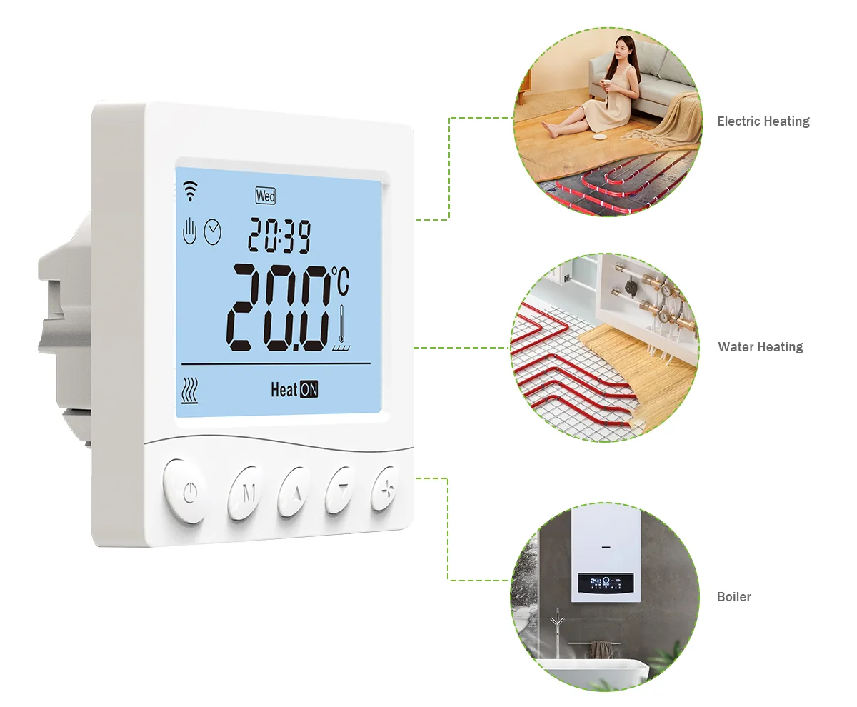 3A Programmable Smart WiFi Boiler Thermostat Large LCD Wi-Fi Smart Thermostat for Home Apartment Room Control Made PC Material