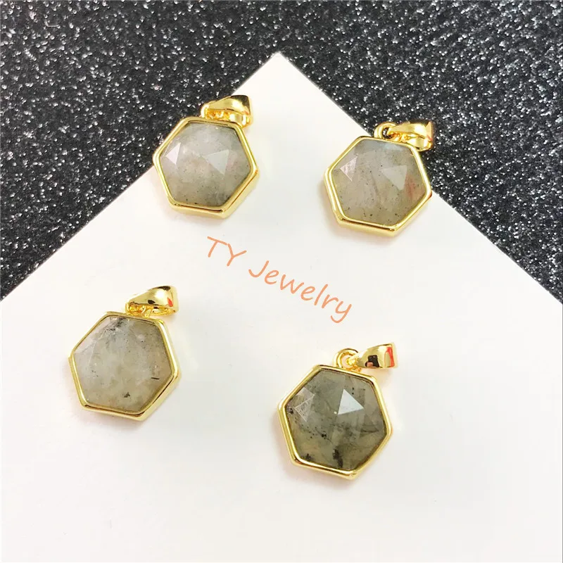 labradorite semi preciouse stone hexagonal  pendant 1 buckles pendant charm for Jewelry DIY for choker for earring