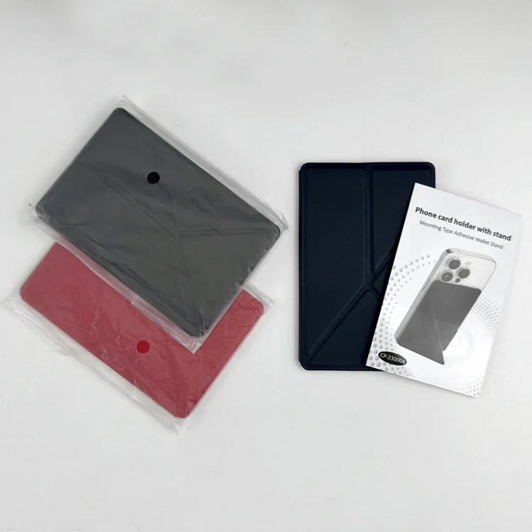 Personalized Cell Phone pu leather Adhesive Card Holder with foldable phone stand