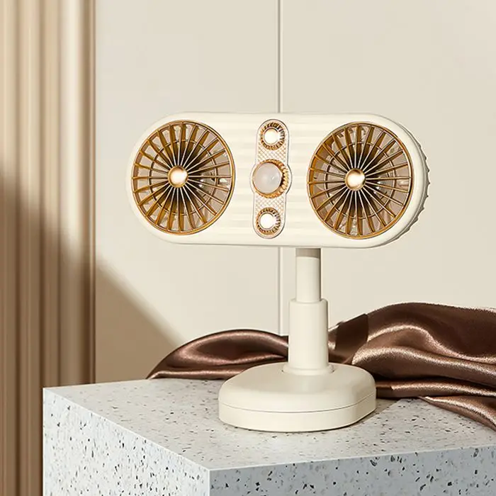 FCC Korea Japan Retro Design Rechargeable Portable Double Blades Stand Clip Fan 3000mAh Battery USB Small Fan