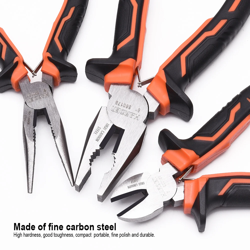 HARDEN Professional 3pcs Set Long Nose Pliers Combination Plier Cutting Plier 200mm Carbon Steel with OEM Customization Support