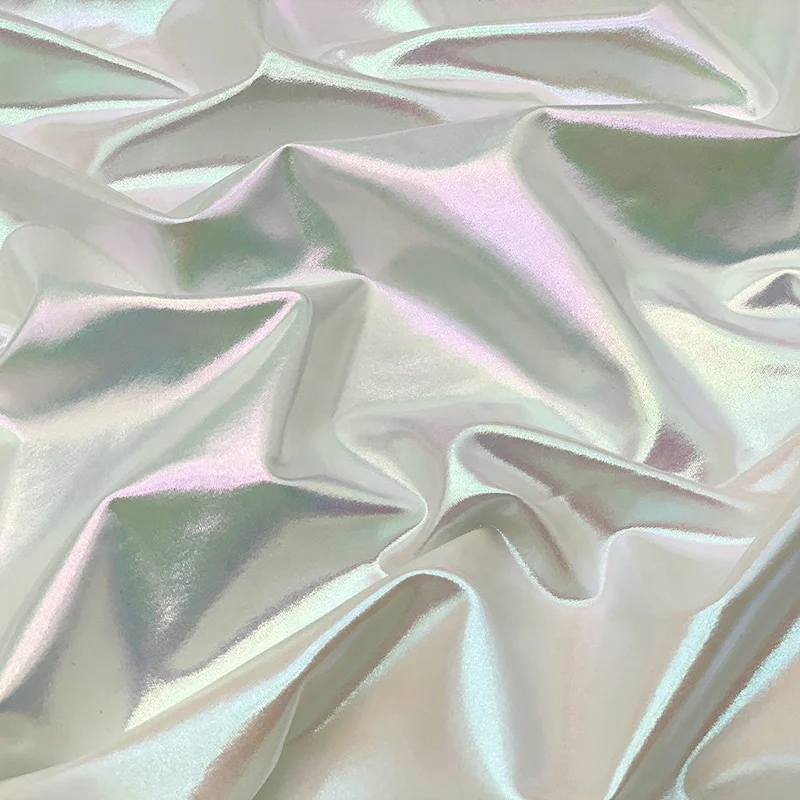 New Arrivals iridescent hologram foil 4 way stretch knitted elastane nylon spandex fabric for bikini bra swimwear dancewear