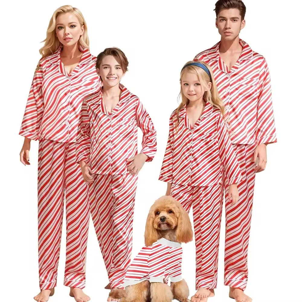 Custom Print Satin Cotton Women Men Kid Family Pajamas Matching Printed Pyjamas Pj Pjs Set For Woman Christmas Clothes