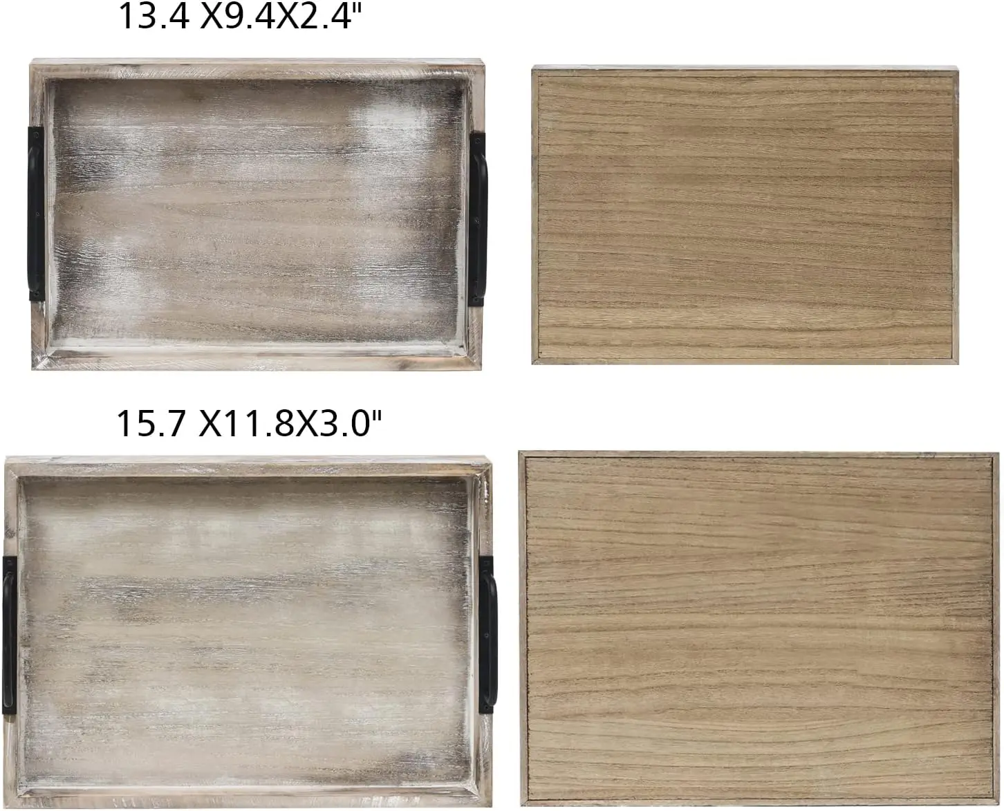 Rural style wooden food tray with metal handle, retro farmhouse decorated dining plate