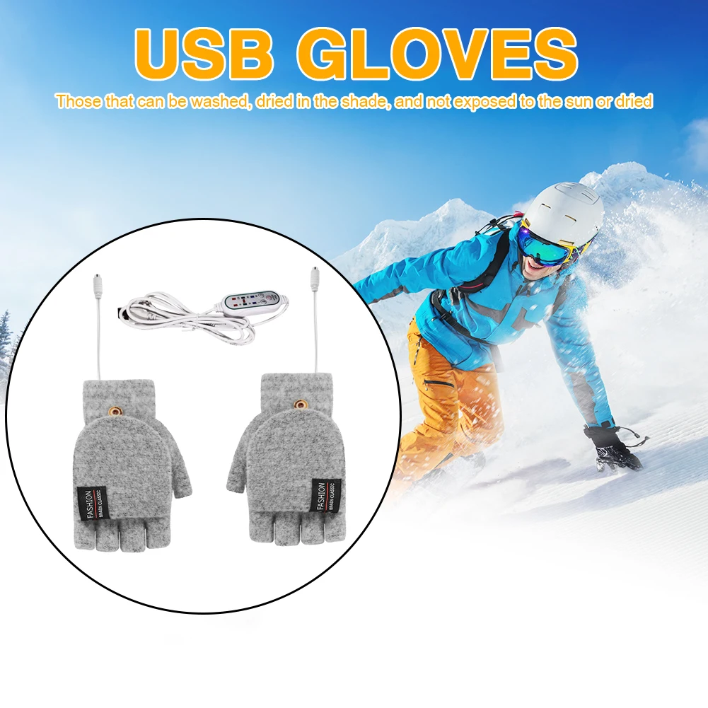 Cotton Cashmere Winter Skiing Knit Ladies Heated Women Hand Warmer Touch Screen Glove Knitted Fingerless Gloves Flip