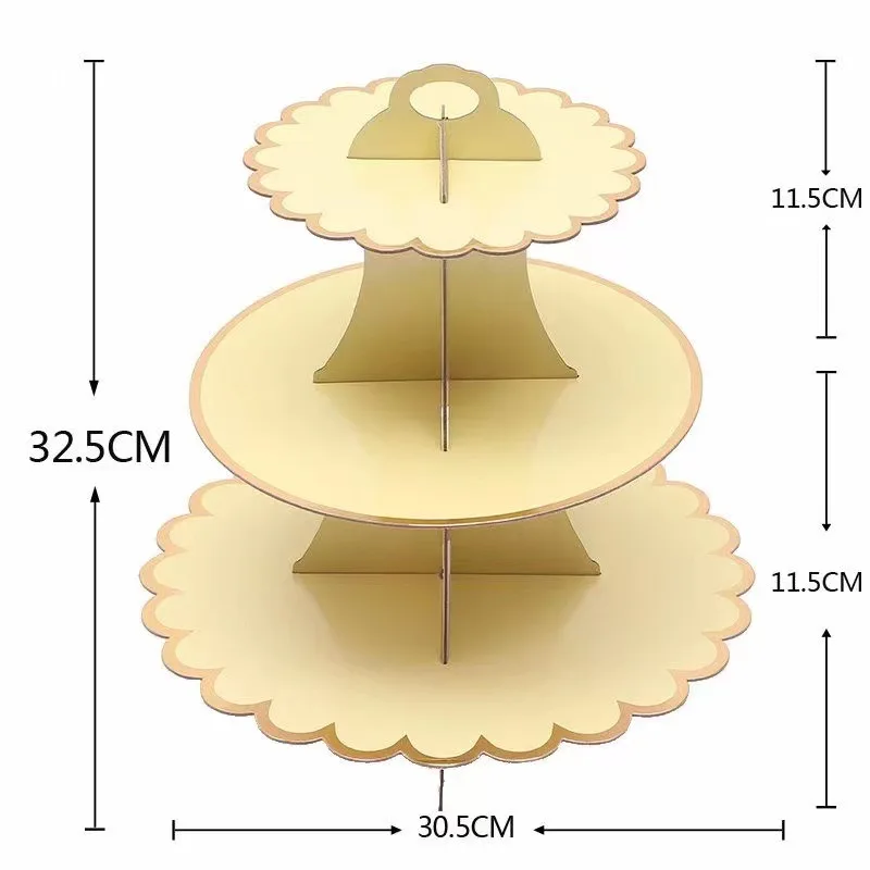 White and Gold 3-Tier Round Cardboard Cupcake Stand for 24 Cupcakes Perfect for Oh Baby Bridal Shower Birthday Party Supplies