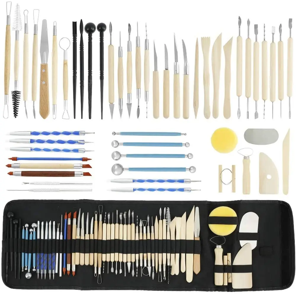 Clay pottery stainless steel pill stick portable tool cloth bag beginner professional mold 52 piece clay set