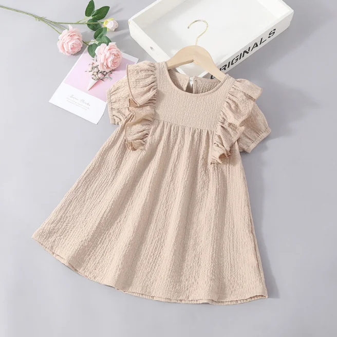 New Design Summer Little Girl Dress Round Neck Simple Ruffle Short Sleeved Princess Skirt For Girls Kids Classic Dress