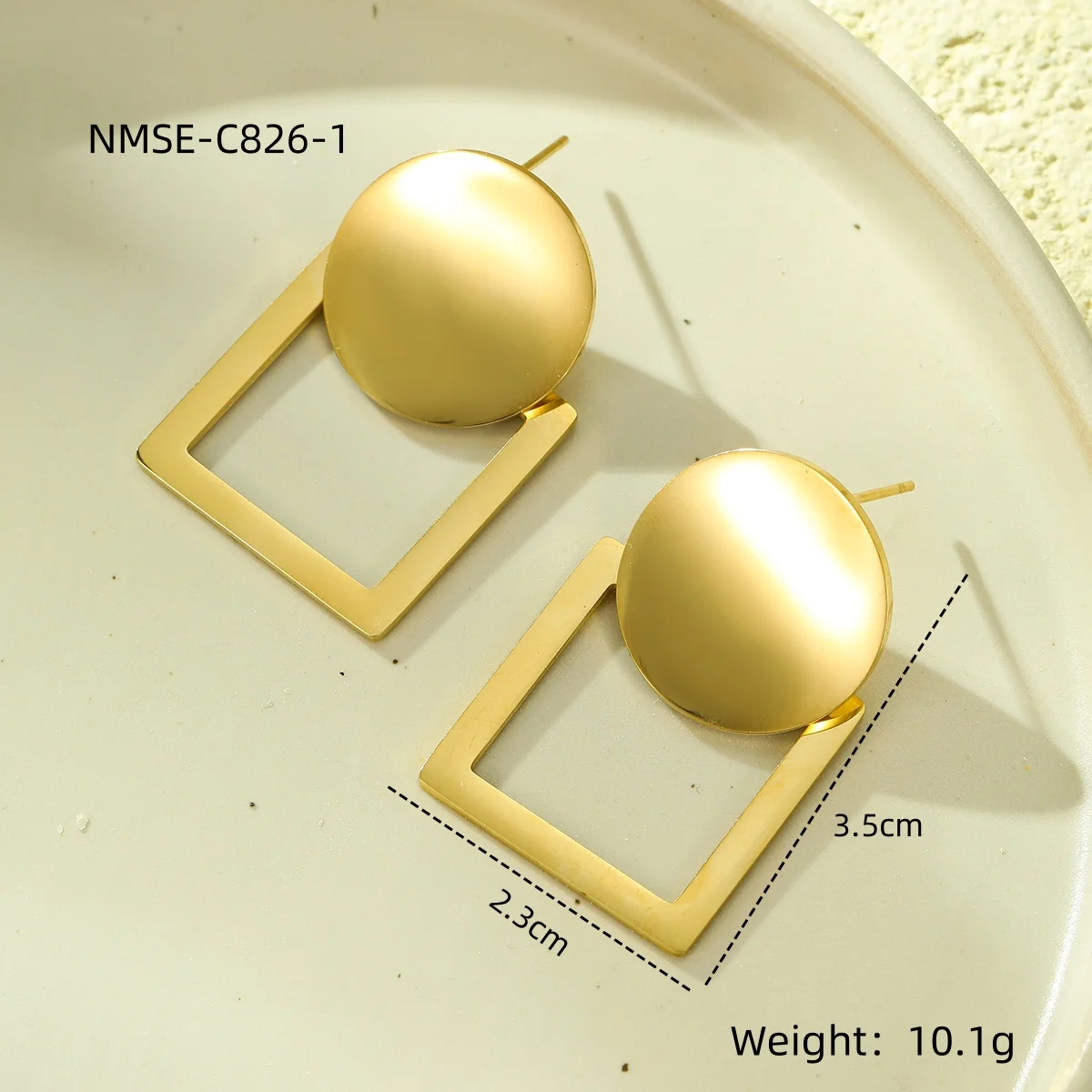 Fashion PVD 18k Gold Geometric Earrings Stainless Steel Women Baguette Round Piece Stud Earrings