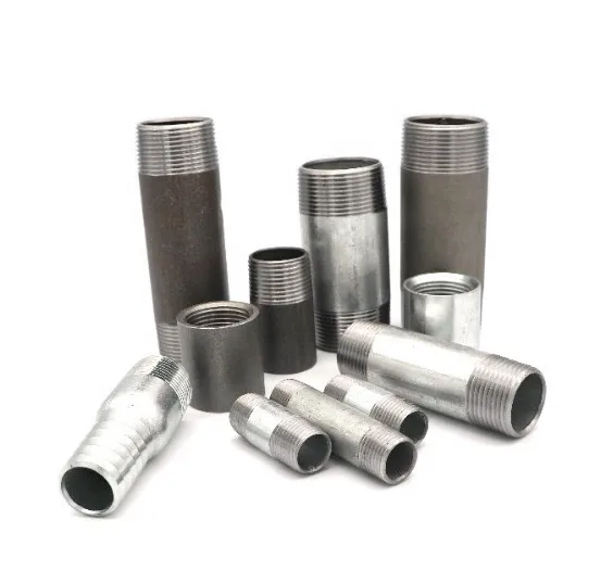 BS NPT Two Male Galvanized Carbon Steel Pipe Fittings Black Long Nipples Equal GI Male Iron Threaded Female Pipe Nipple Socket