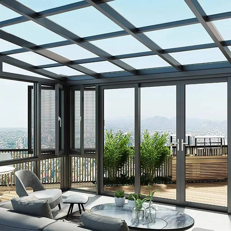 Low-E prefabricated glass house cabins and garden rooms products aluminium cabins and garden room house Doorwin glass sunroom