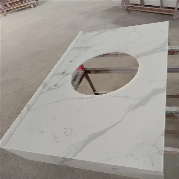 TMZ OEM/ODM Quarzo losa предварительно вырезанные кварцевые столешницы Calcatta белые для гостиничных проектов