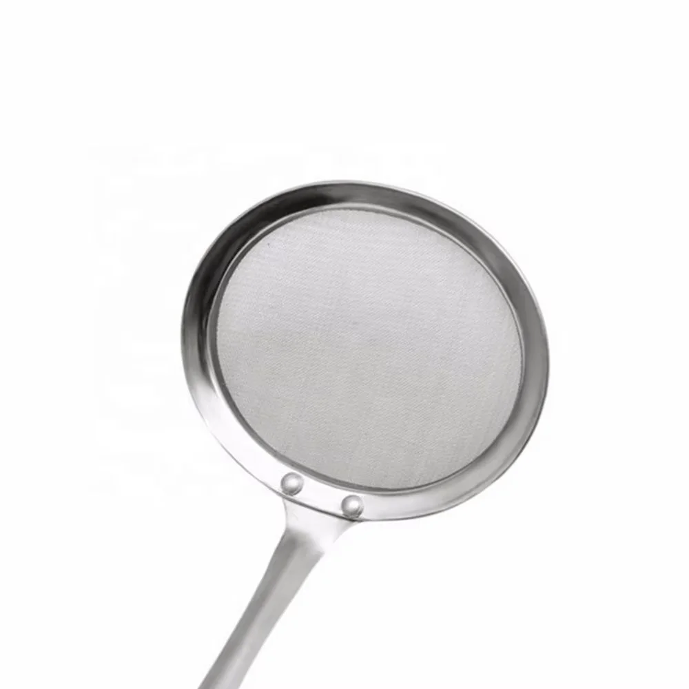 home and kitchen factory custom Soybean Milk Skimmer Tea Sieve Red PP Handle Stainless Steel Strainer