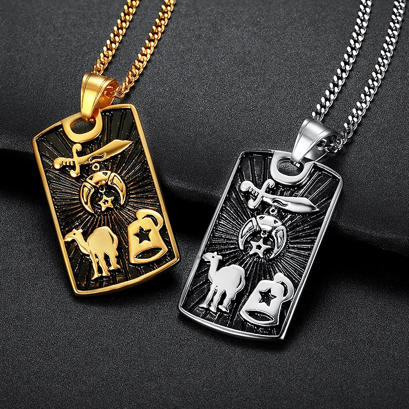 18k gold plated stainless steel shriner pendant mens crescent moon masonic necklace