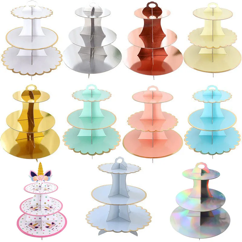 Cardboard Cake Stand 3 Tier Paper Dessert Round Cupcake Holder Tower Disposable Pastry Stand for Birthday Party Desserts Display