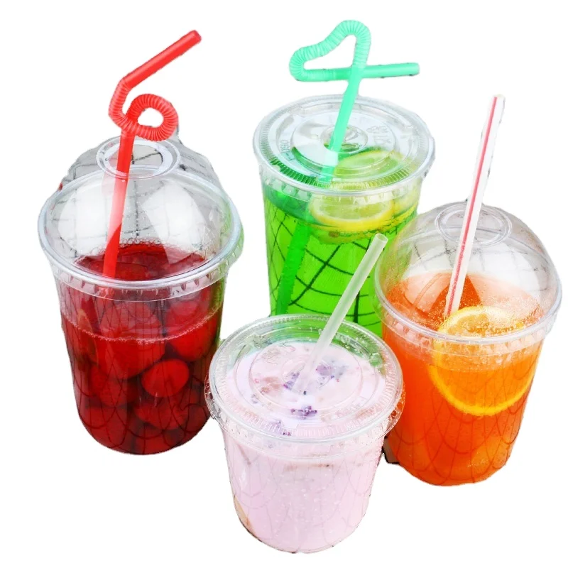 disposable cold soda drink cup mached with different plastic lids and straw