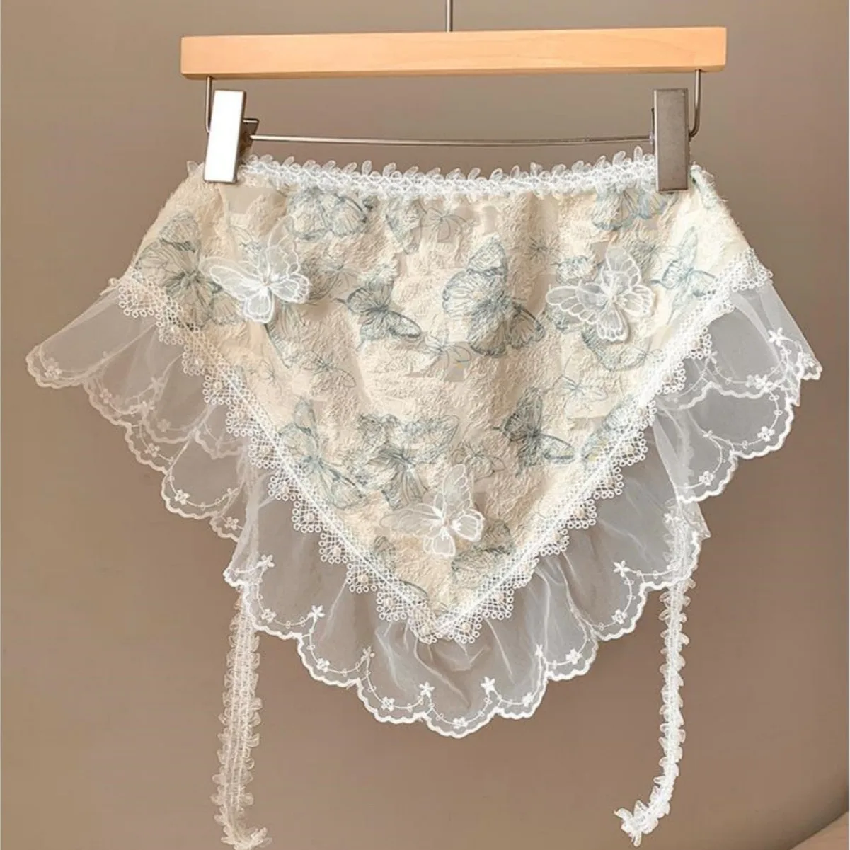 Pearl lace butterfly triangular headscarf women head wear countryside seaside headband