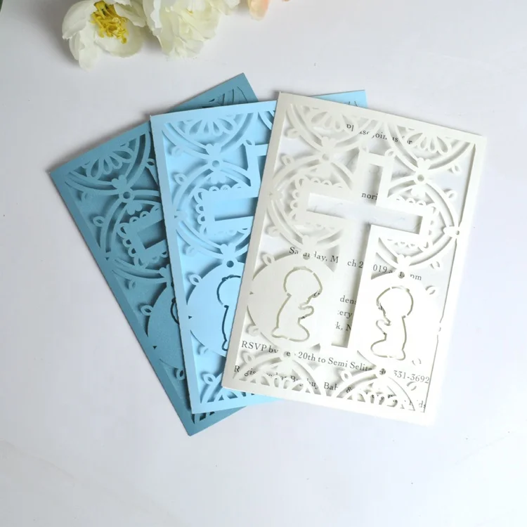 Custom baptism box laser cut cross first holy communion invitation