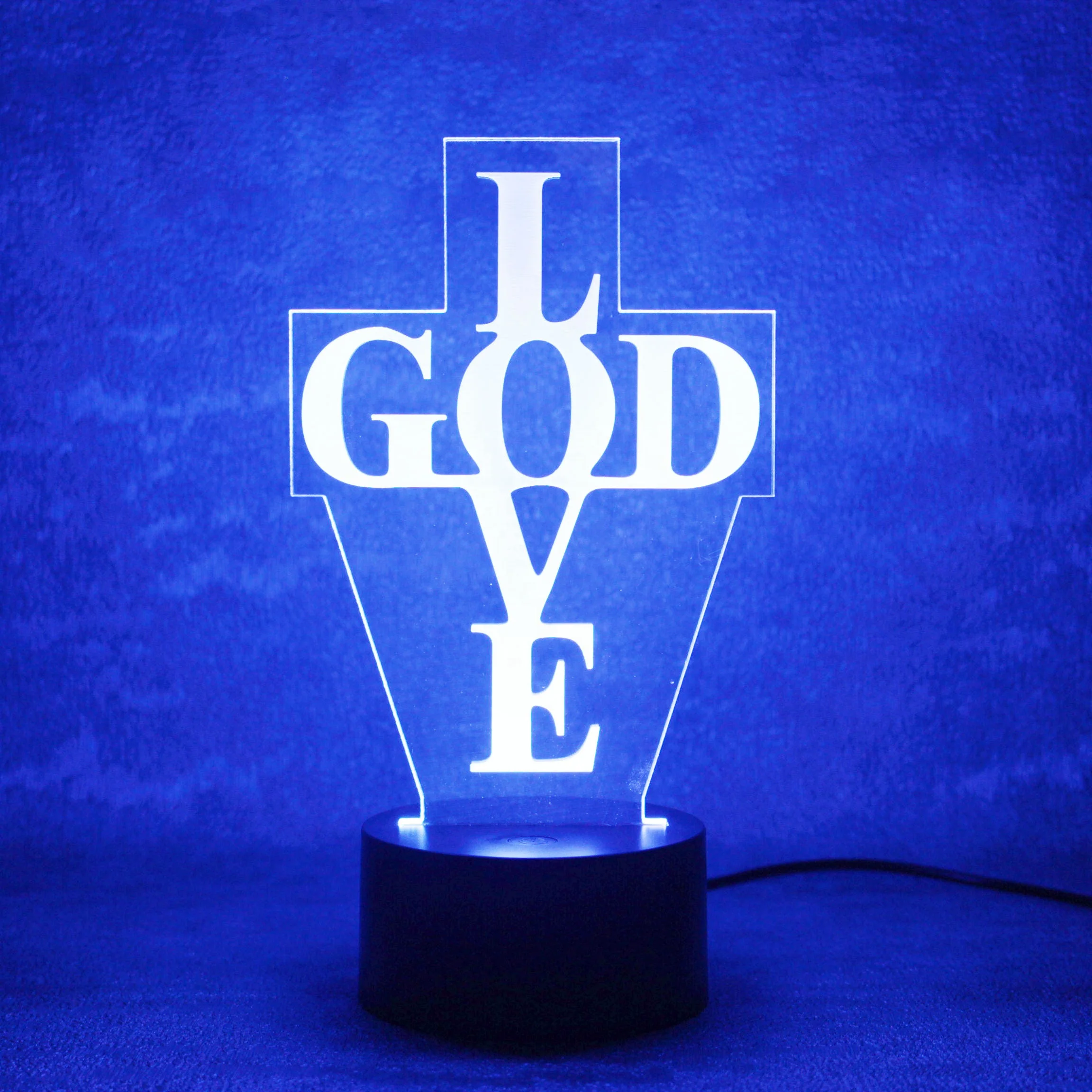 LOVE 3D LED Light Optical Illusion Lamp GOD Christian Jesus Christ 7 Colors Sensor Room 1-year