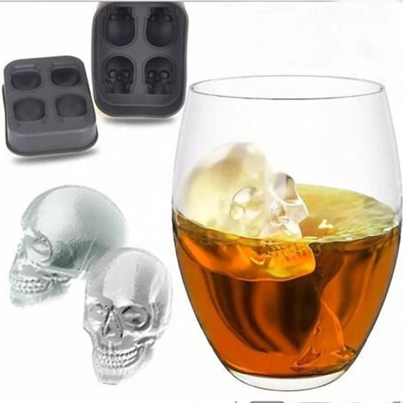 4 Grids 3D Shape Ice Cube Maker Silicone Maker Halloween Shaped Whisky Wine Ice Accessories Kitchen Party Supplies