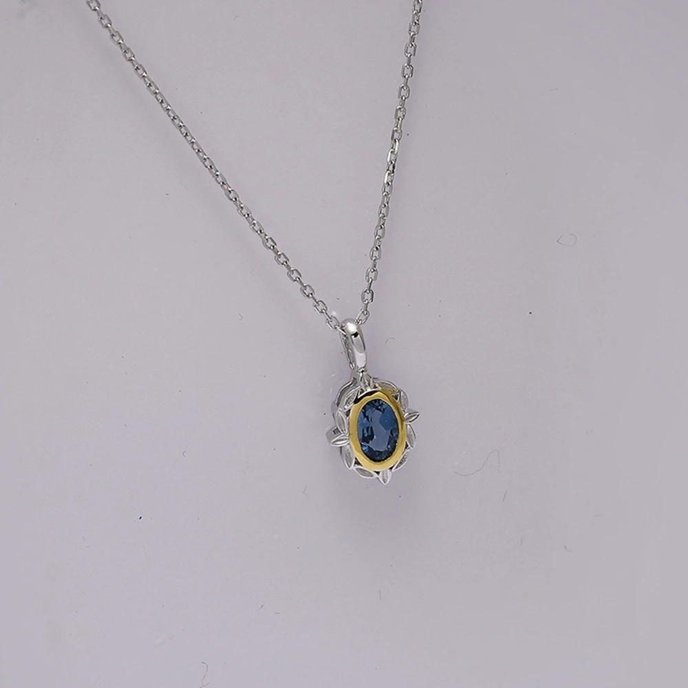925 стерлингового серебра 14K позолоченный драгоценный камень гранулы листья лепестки Лондонский синий топаз ожерелье