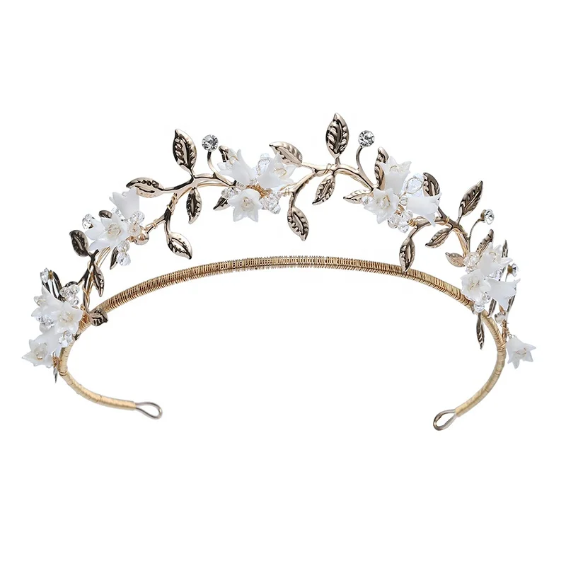 Amelie Bridal Hair Crown Tiaras And Earring Set Porcelain Floral Jewelry Wedding Headpiece Hair Accessories Queen Princess Crown