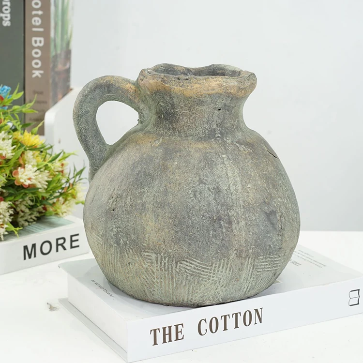 Винтажная Терракотовая круглая банка с одной ручкой Матовый круглый кувшин для цветов ваза домашний декор роскошные керамические