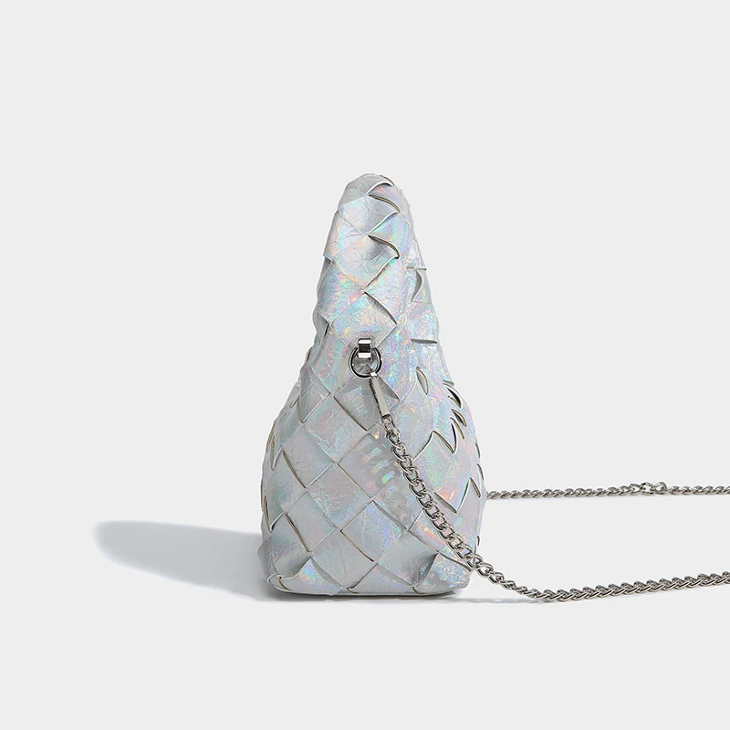 Fashion Medium Knit Style Cassette Weave PU Leather Tote Handbags High Quality Chain Sling Shoulder Hand Bags For Women