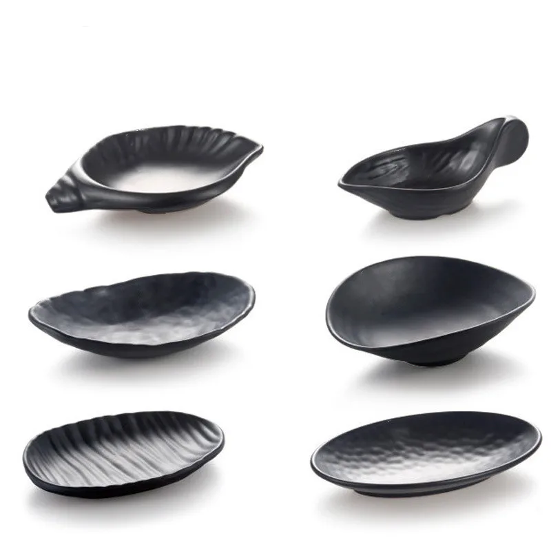 Home Restaurant Irregular Appetizer Plates Custom Mate Black Melamine Dinnerware Plate