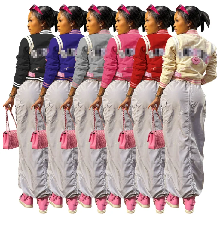 Spring Casual Chic Coat Jacket Women 2023 New Fleece Print Streetwear Bomber Jacket Coat Vintage Letterman Baseball Jacket