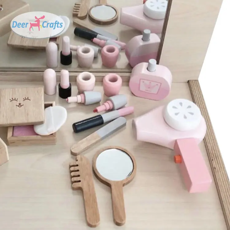 wooden make up toy make up Children simulation fun play house wooden dressing table Princess make-up bag set gifts DD10428