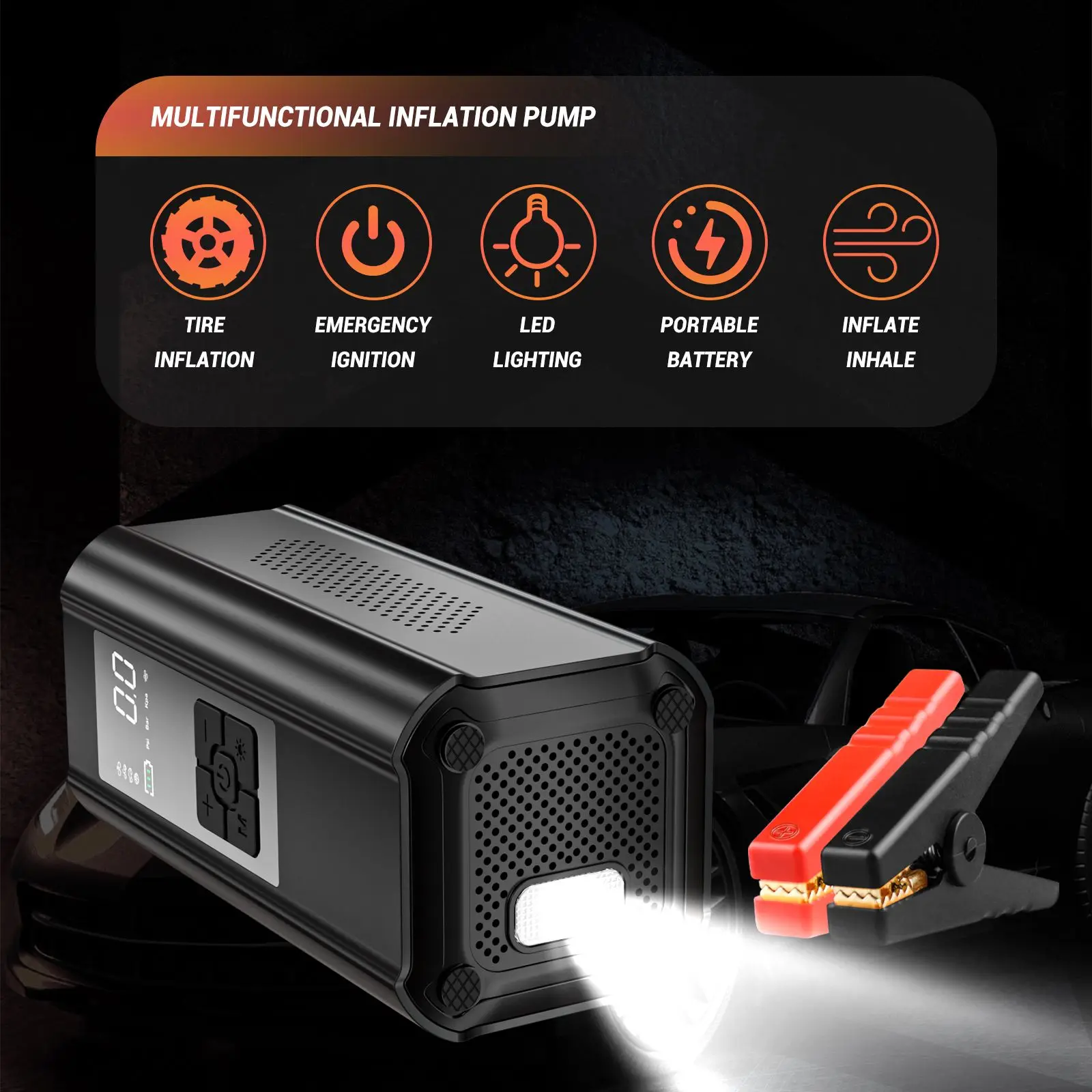 Car Jump Starter 10000mAh Power Bank Auto Portable Battery Starter Emergency Lighting Air Compressor Pump Starting Device