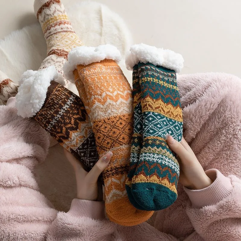 super warm -9 degree cold weather women indoor floor bedroom cozy sherpa fleece lined slipper socks